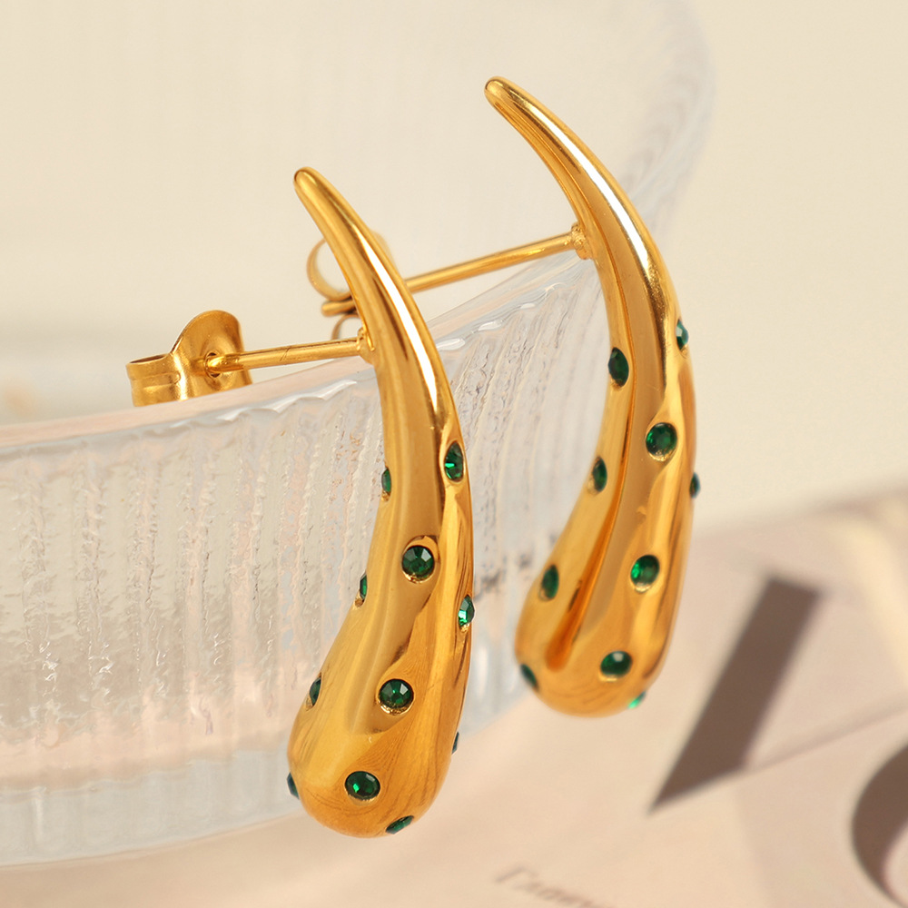 1 pair simple series simple droplet stainless steel  gold plated rhinestone women stud earrings